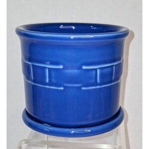 Longaberger Pottery Woven Traditions blue plant pot with saucer USA planter